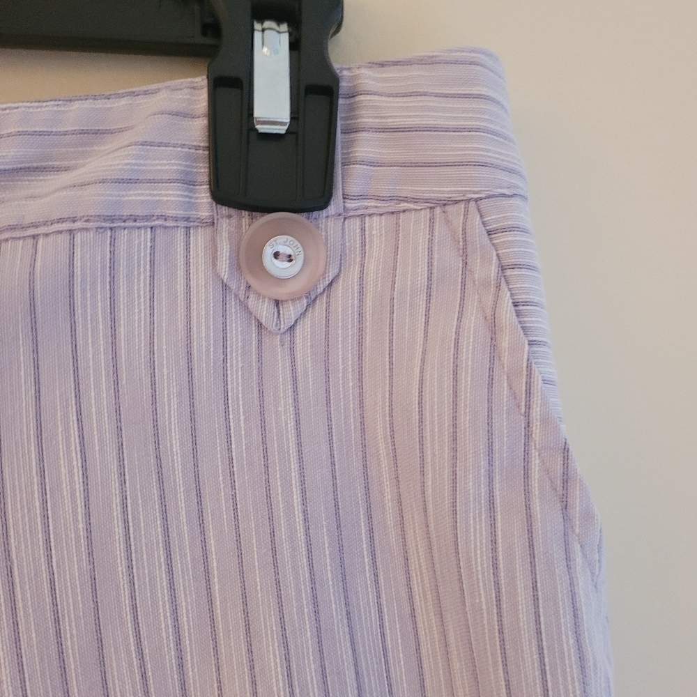 St. John Wide Leg Cropped Trousers White and Lilac Striped Pants Size 8 - Picture 5 of 12